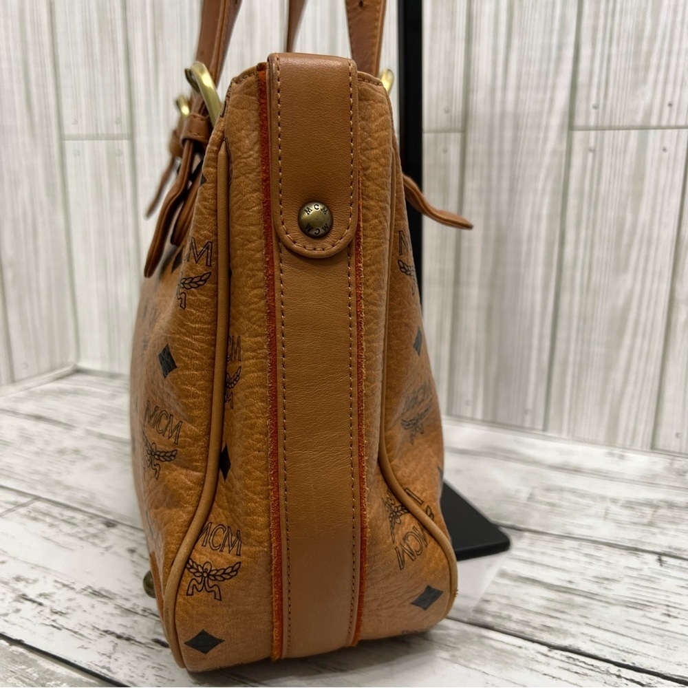 MCM Cognac Visetos Coated Canvas Leather Trim Tote Shoulder Bag - Picture 5 of 16